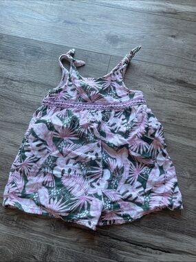 4T Pink & Green Tropical Print Tank Romper